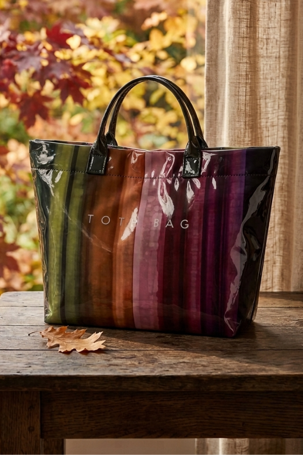 SC - ETA 9/30-10/14 Dark Multicolor Striped Vinyl TOTE BAG - Glamourous Grace