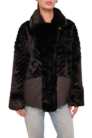 Kaia Eco-Fur Down Fill Coat in Black