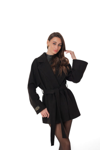 Astoria Midi Cashmere Wool Blend Coat in Black