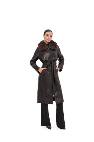 Genuine Leather Polar Fox Trim Coat