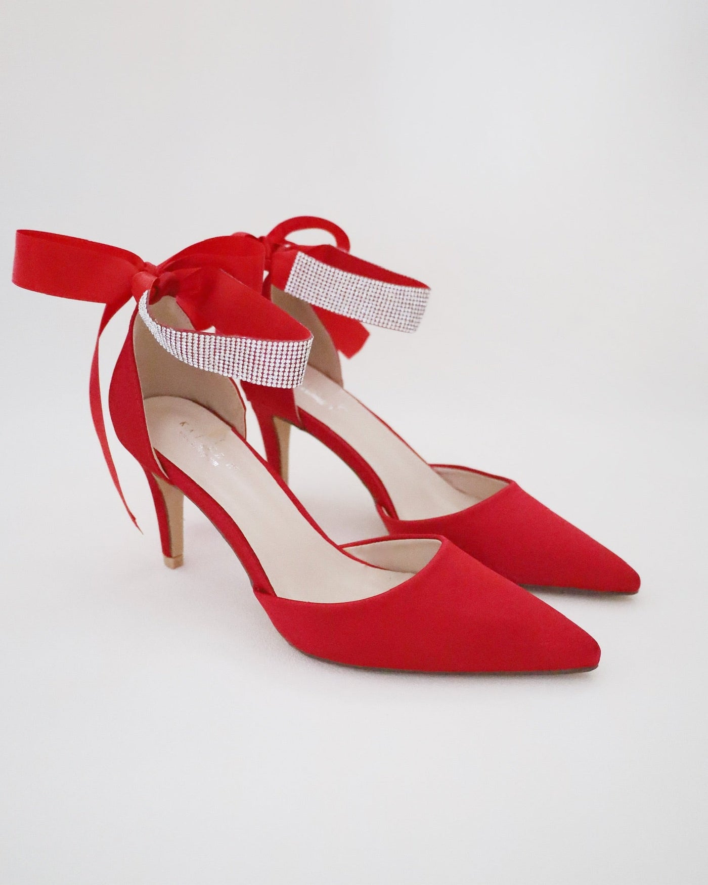 Satin Evening Heels with Rhinestones Strap - Glamourous Grace