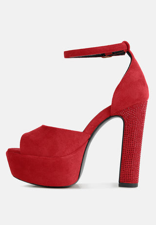 Beaty High Block Heeled Diamante Stud Sandals