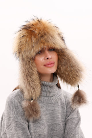 Genuine Racoon Fur Genuine Leather Hat