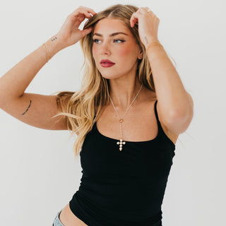 Belinda Pearl Cross Y-Drop Necklace - WATERPROOF