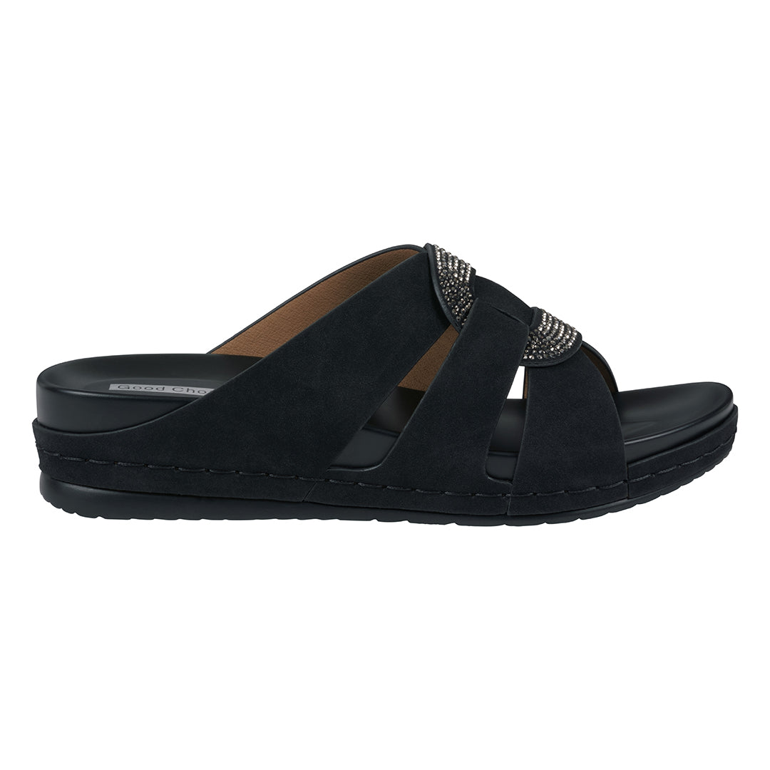 Women's Betsy Black Embellished Comfort Sandals - Glamourous Grace