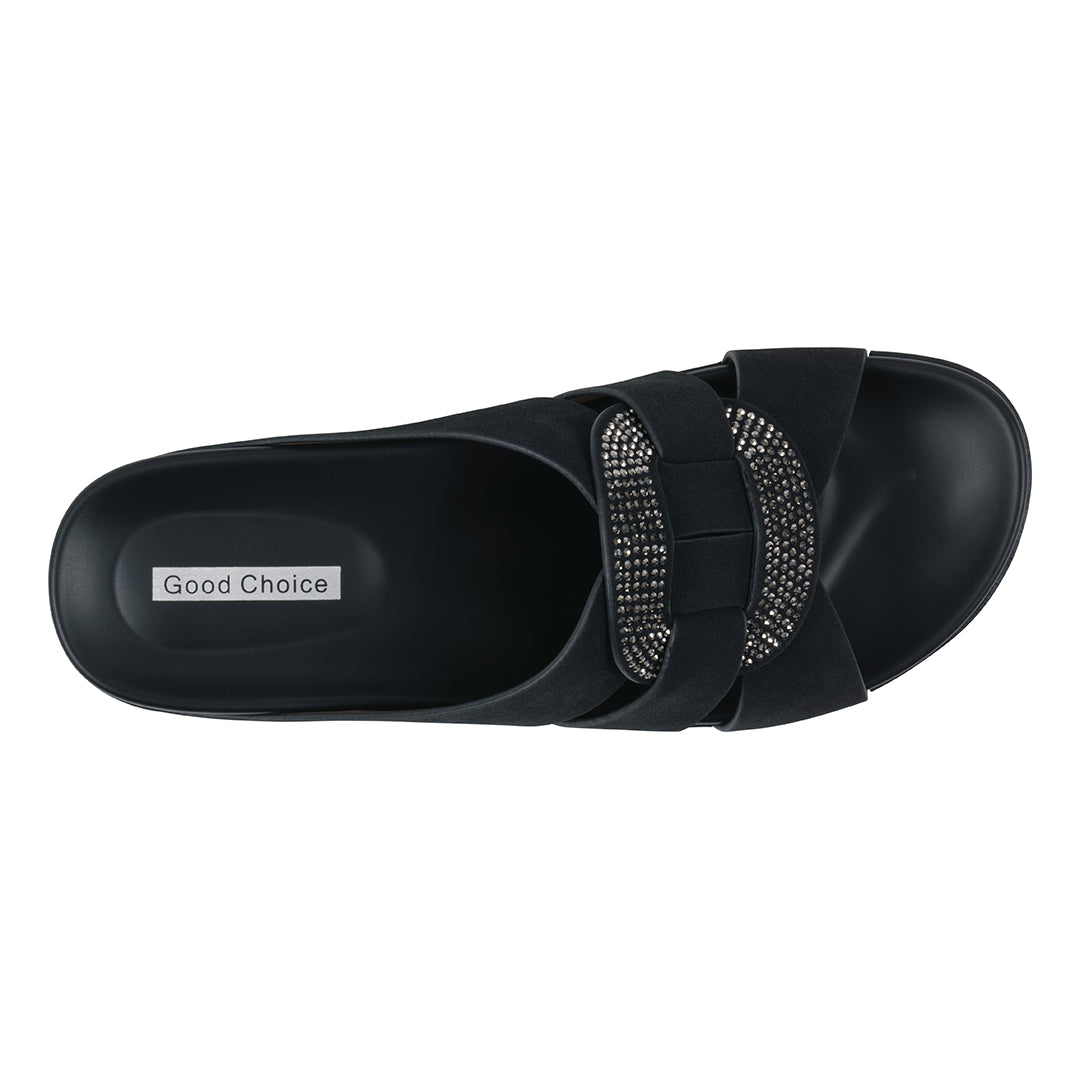 Women's Betsy Black Embellished Comfort Sandals - Glamourous Grace