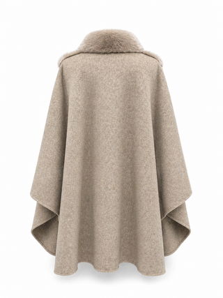 Luxury Double-Face Wool Poncho with Scandinavian Mink Fur
