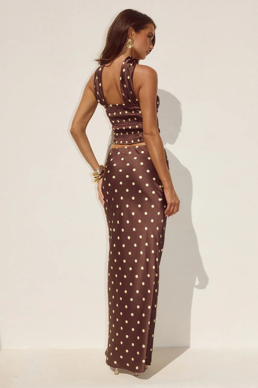 Blaine Top Cream Choc Lemon Polka Dot - Glamourous Grace