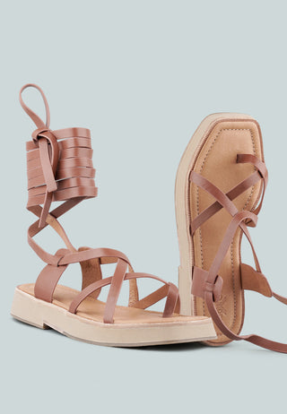 Bledel Lace Up Square Toe Gladiator Sandals