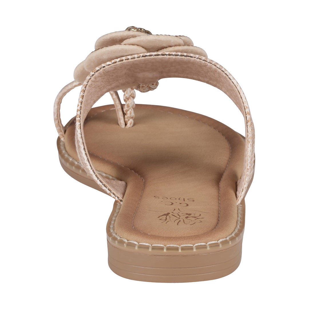 Women's Blossom Rose Gold Embellished Flower Toe Ring Flat Sandals - Glamourous Grace