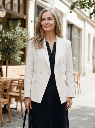 Linen Peak Lapel Crossover Blazer IRIS - Glamourous Grace