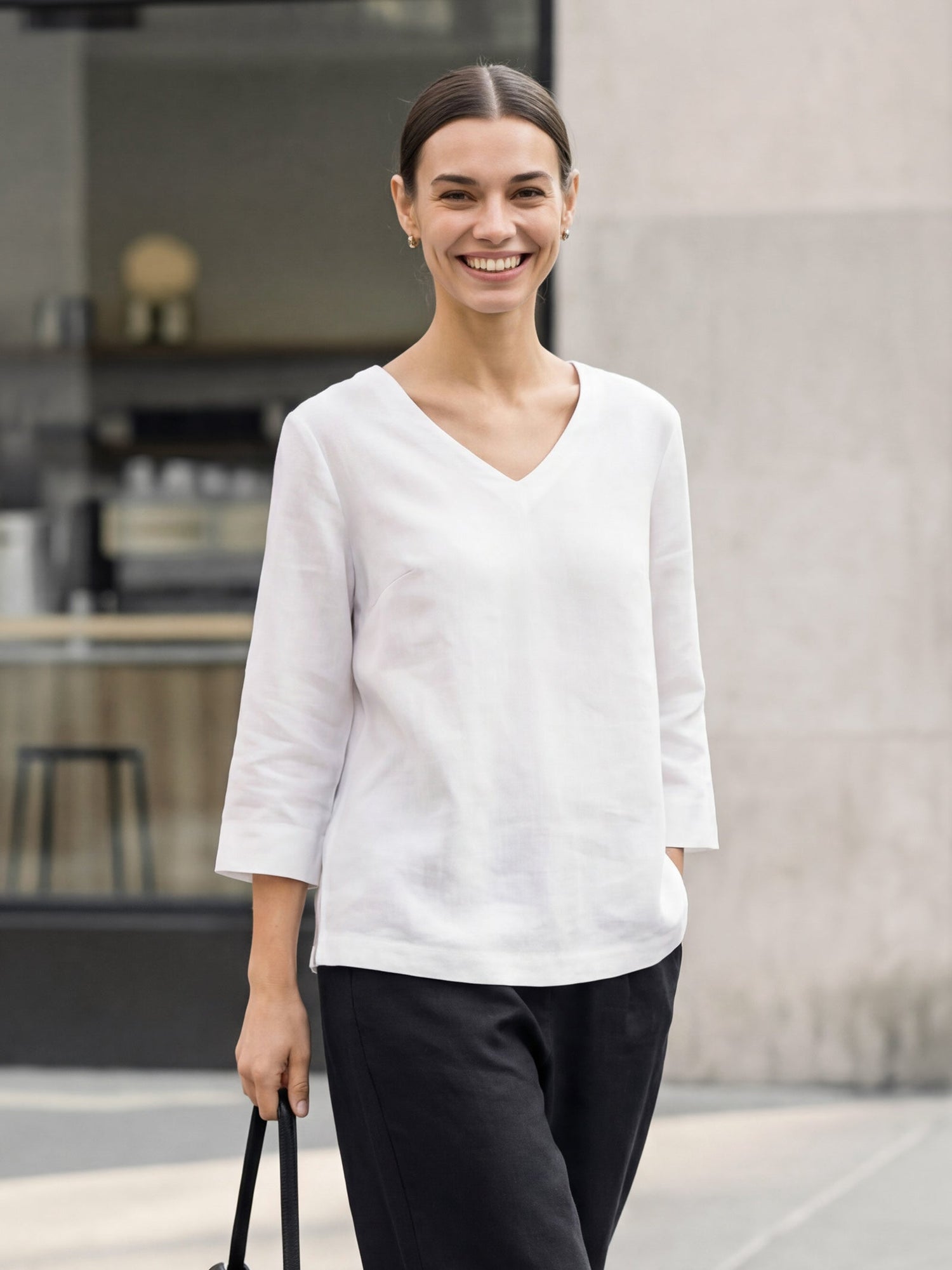 Linen-Lyocell V-Neck Button Detail Overtop ODETTE - Glamourous Grace