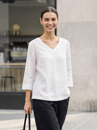 Linen-Lyocell V-Neck Button Detail Overtop ODETTE - Glamourous Grace