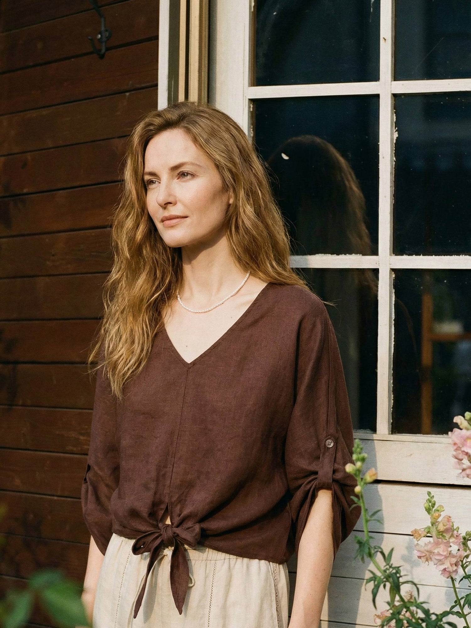 100% Linen Twist-Hem Batwing Top LAVENA - Glamourous Grace
