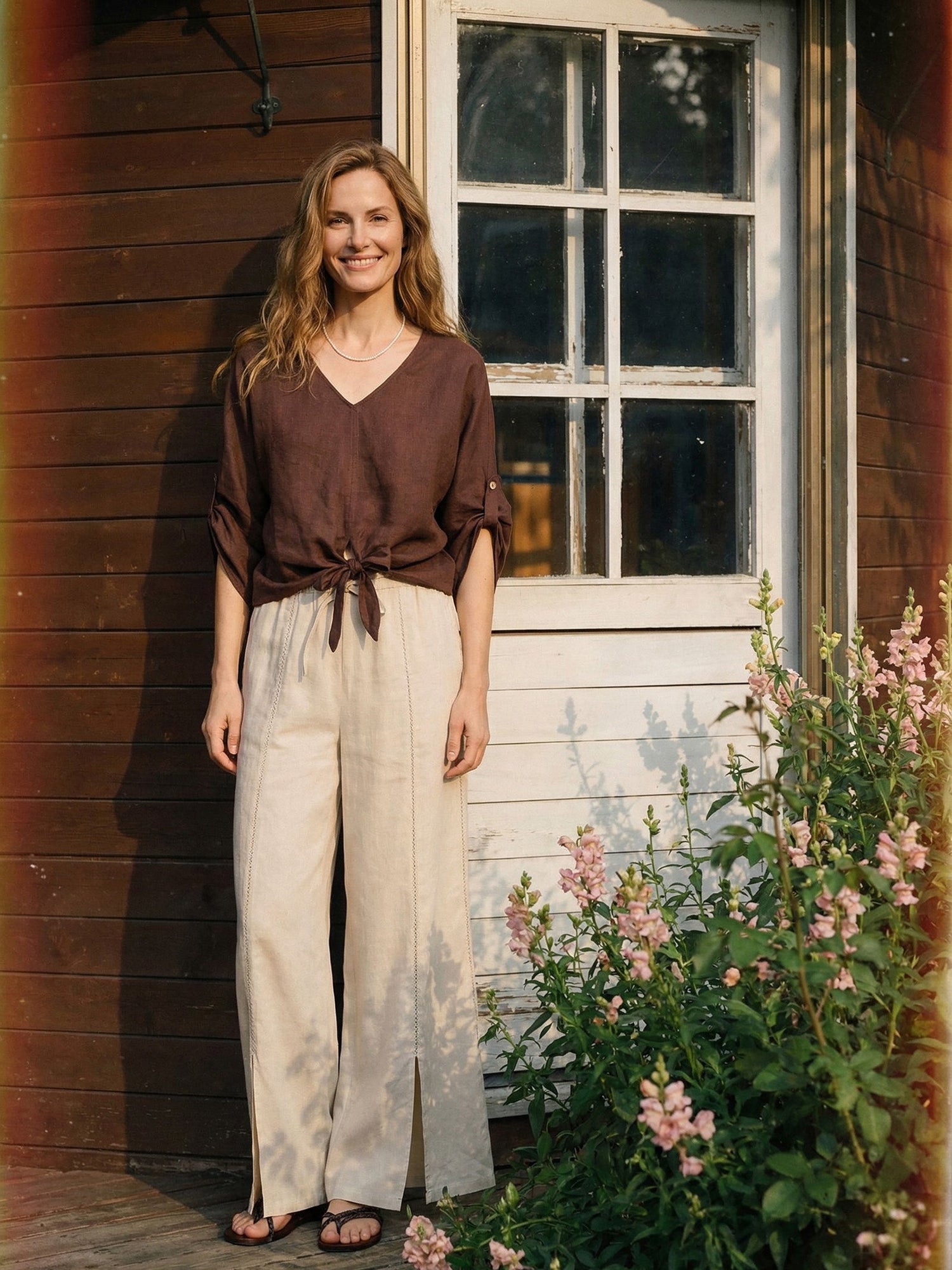 100% Linen Twist-Hem Batwing Top LAVENA - Glamourous Grace
