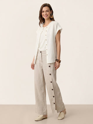 100% Linen Frayed-Trim Drop-Shoulder Top INDIRA - Glamourous Grace