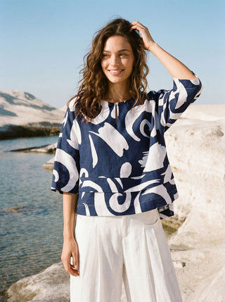 Linen Layered Asymmetric Top NOREEN - Glamourous Grace