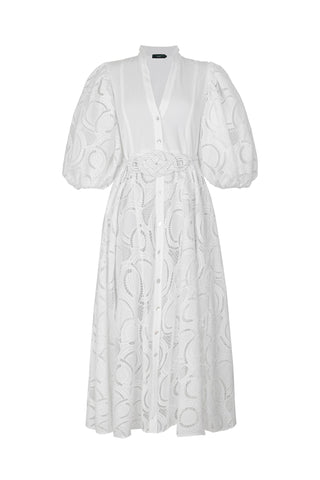 BROMELIA DRESS IN WHITE EYELET