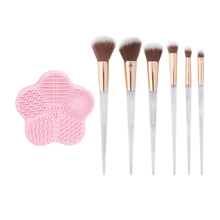 Frosted Snow Sparkle | 7 PC Makeup Brush & Cleaning Mat Set