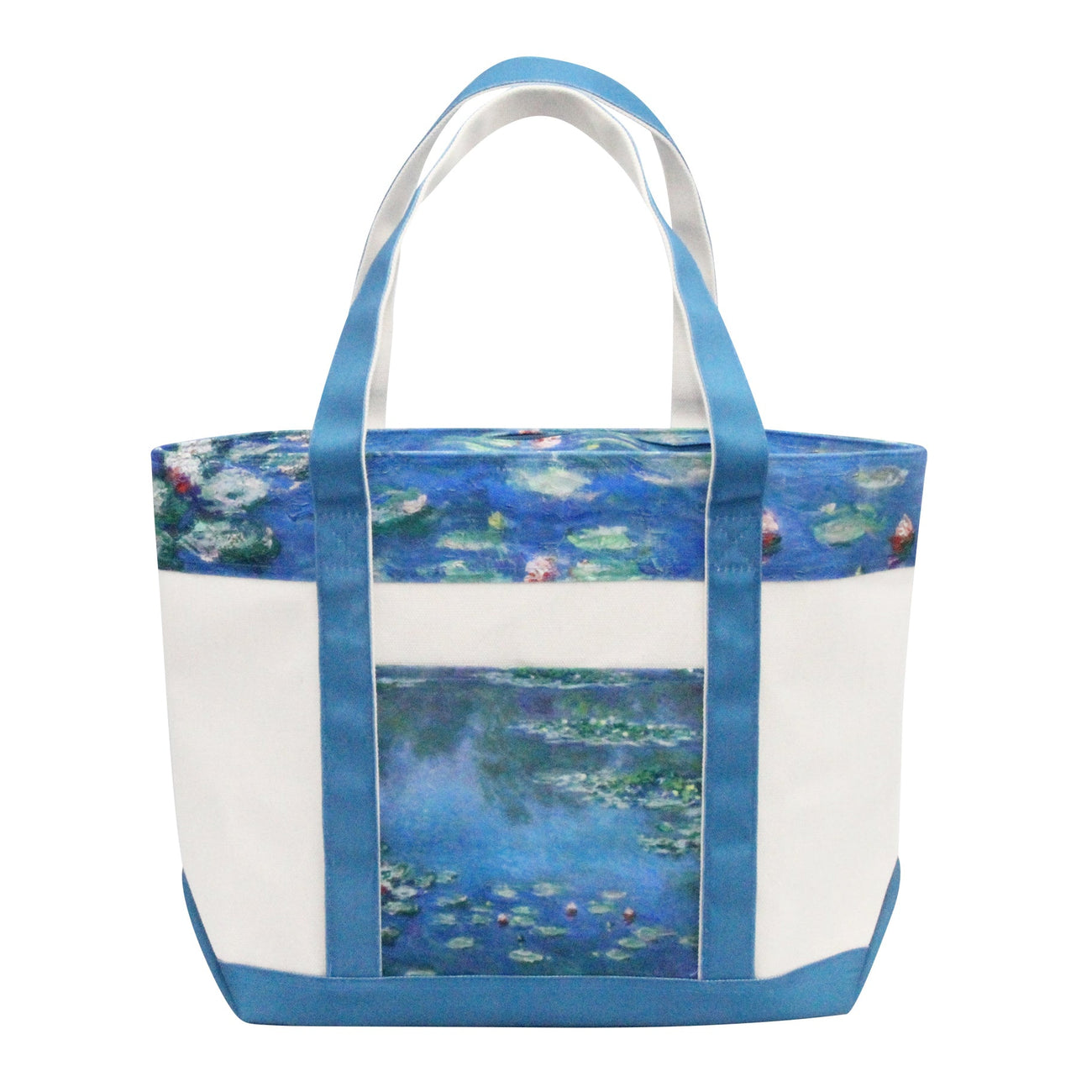 Monet Water Lilies Large Canvas Boat Tote – Zipper Top & Pockets - Glamourous Grace