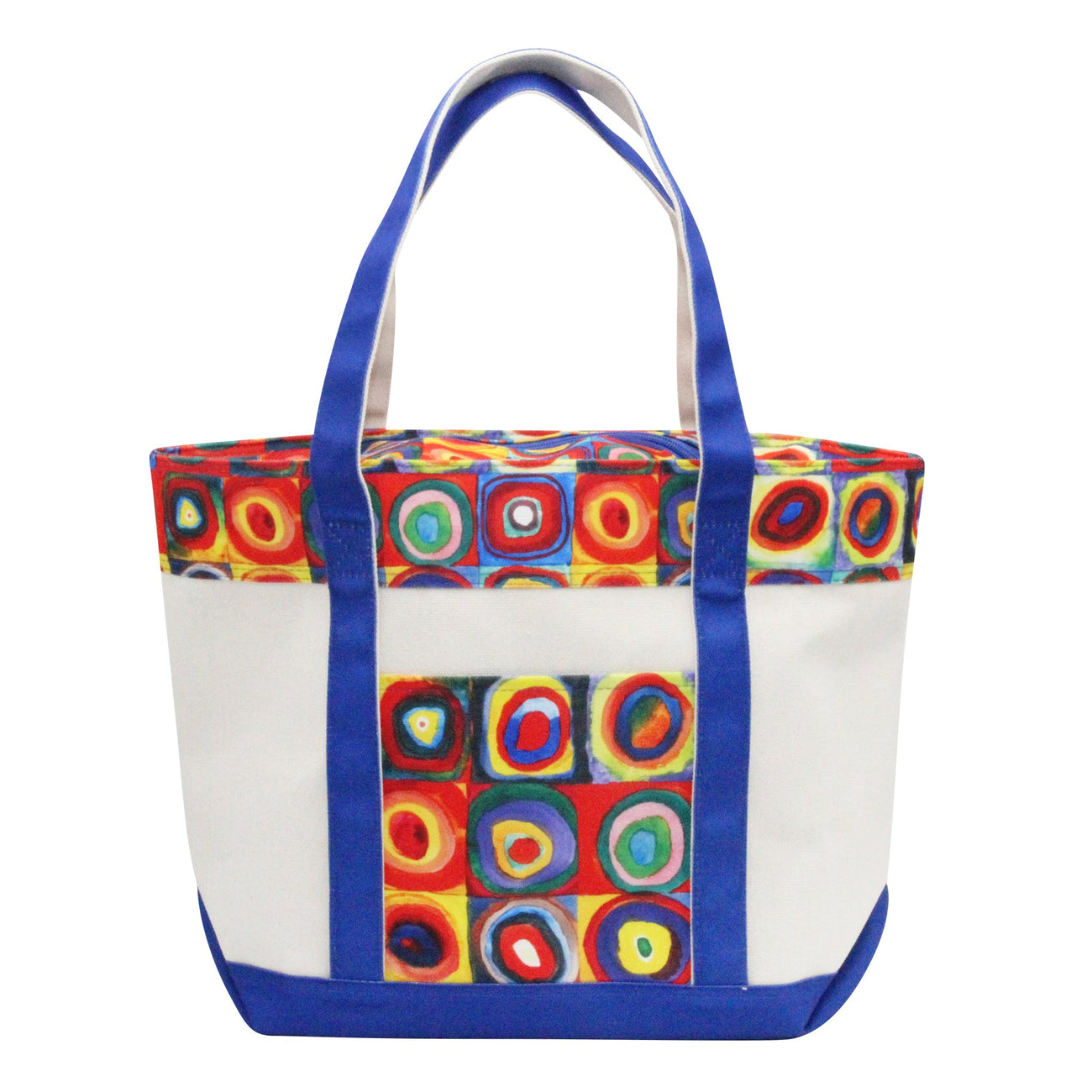 Kandinsky Squares with Concentric Circles Large Canvas Boat Tote – Zipper Top & Pockets - Glamourous Grace