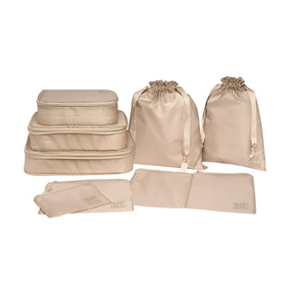 Compression Packing Cubes & Packing Bags – Recycled Nylon – 8-pack – Taupe - Glamourous Grace
