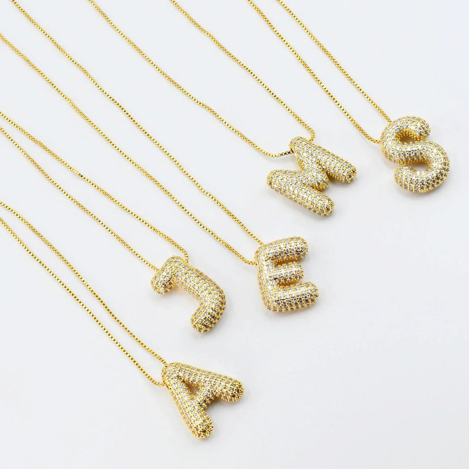 Rhinestone Bubble Initial Necklace