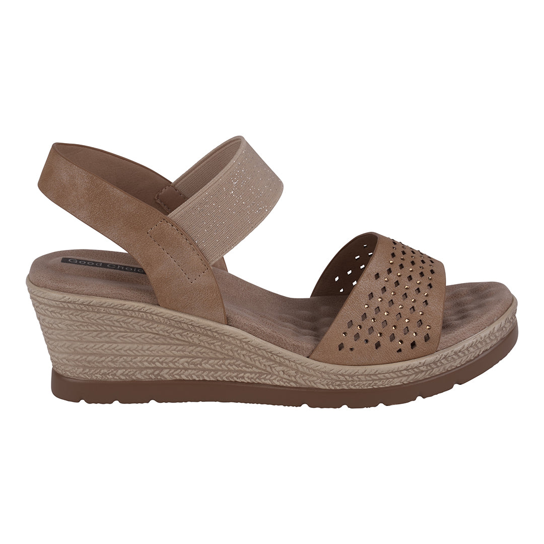 Bane Natural Embellished Elastic Double Band Wedge Sandals - Glamourous Grace