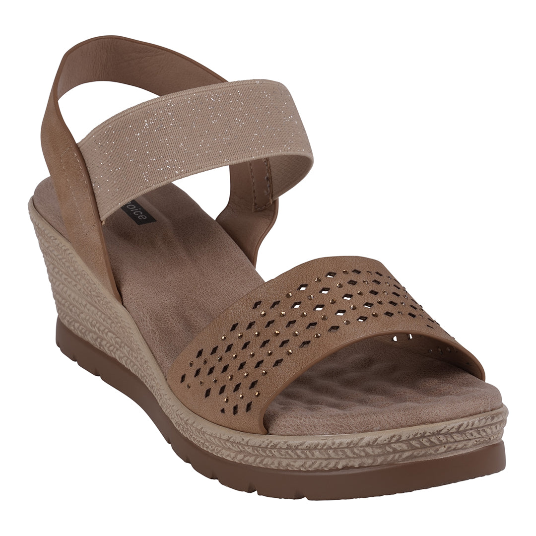 Bane Natural Embellished Elastic Double Band Wedge Sandals - Glamourous Grace