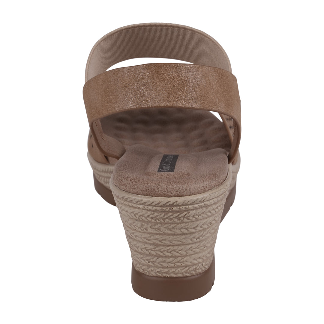 Bane Natural Embellished Elastic Double Band Wedge Sandals - Glamourous Grace
