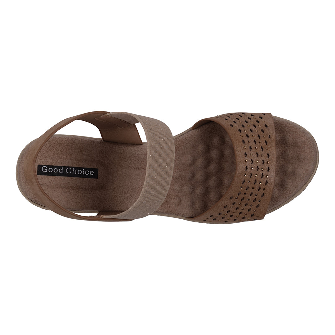 Bane Natural Embellished Elastic Double Band Wedge Sandals - Glamourous Grace