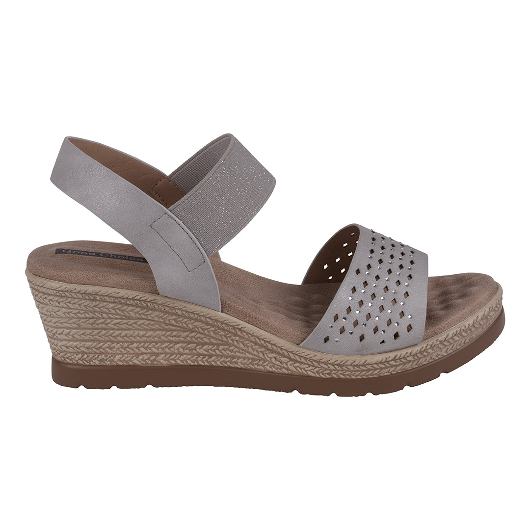 Bane Silver Embellished Elastic Double Band Wedge Sandals - Glamourous Grace