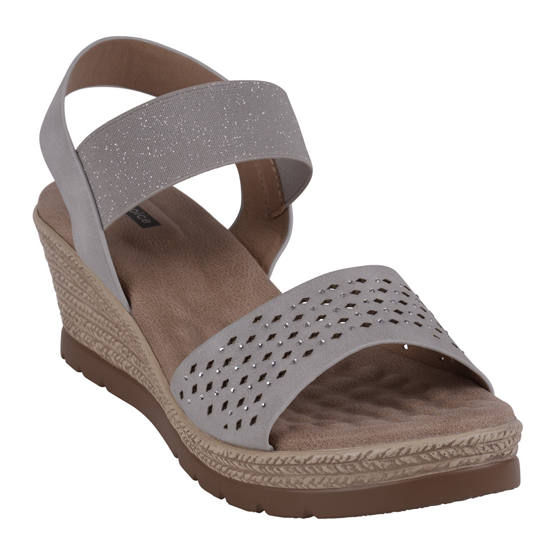 Bane Silver Embellished Elastic Double Band Wedge Sandals - Glamourous Grace