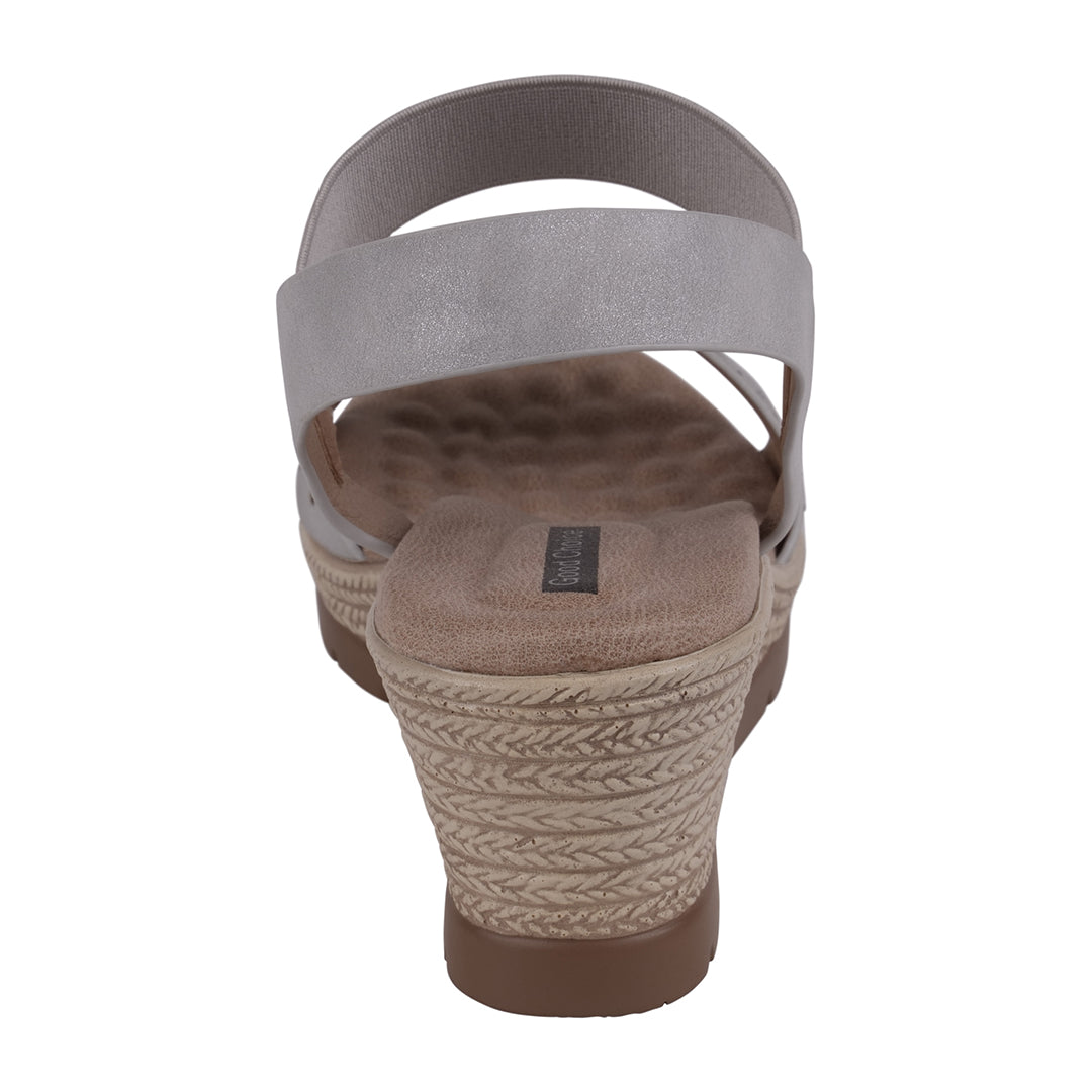 Bane Silver Embellished Elastic Double Band Wedge Sandals - Glamourous Grace