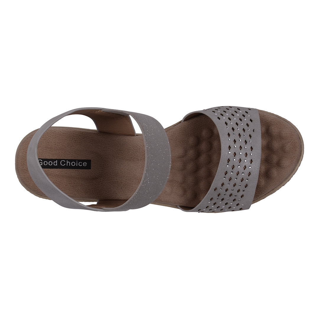 Bane Silver Embellished Elastic Double Band Wedge Sandals - Glamourous Grace