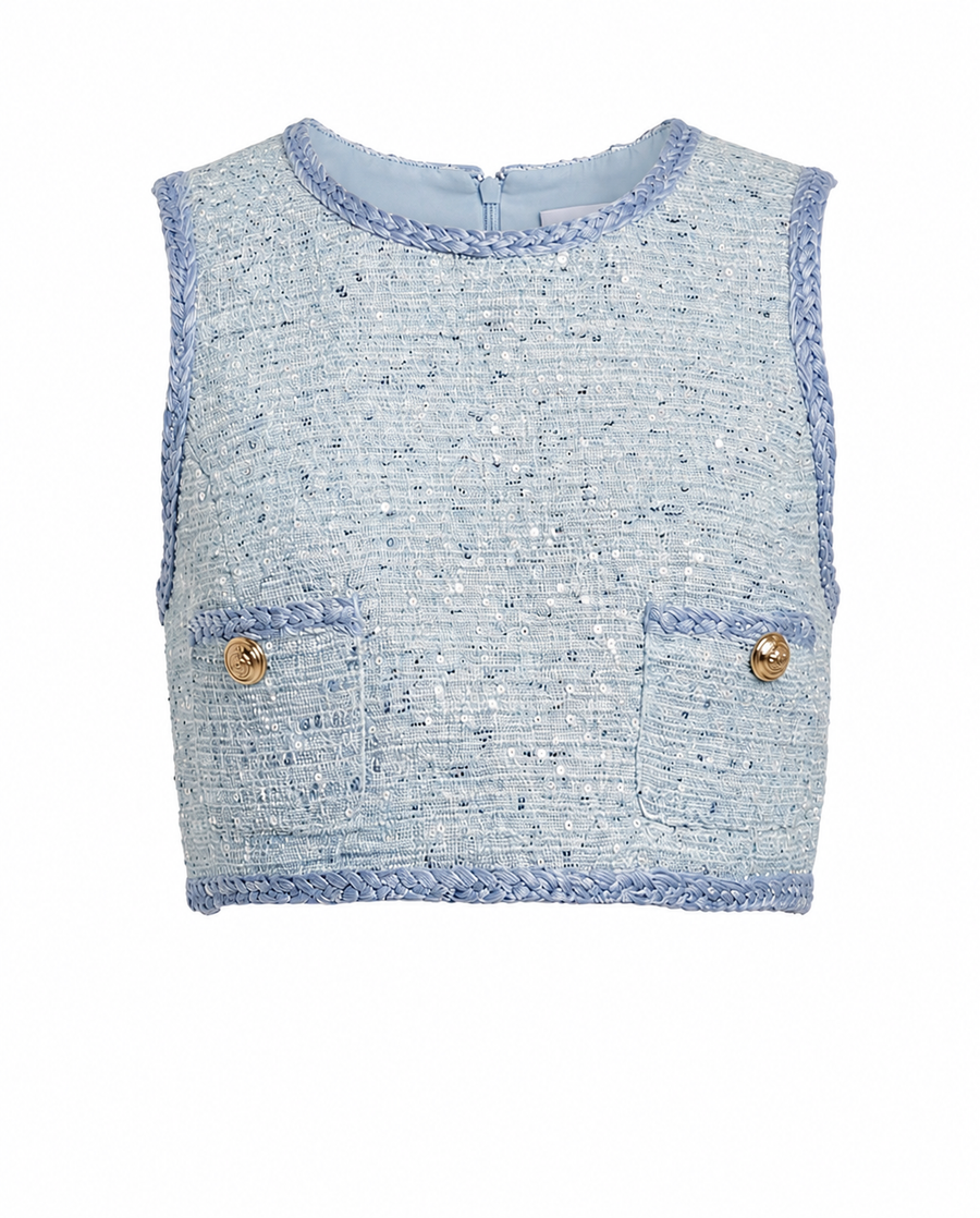 Elina Boucle Cropped Top - Blue Boucle (Final Sale) - Glamourous Grace