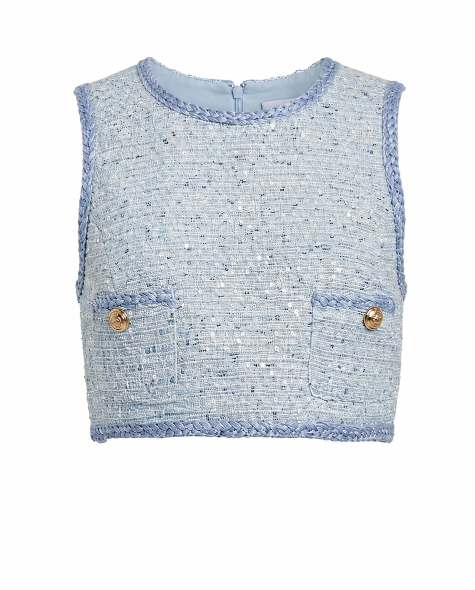 Elina Boucle Cropped Top - Blue Boucle (Final Sale) - Glamourous Grace