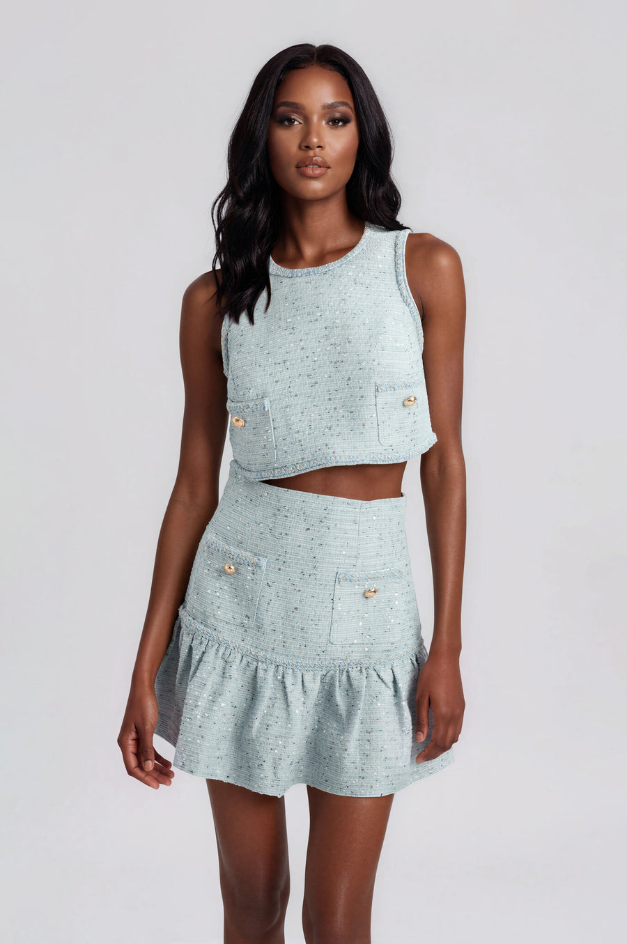 Elina Boucle Cropped Top - Blue Boucle (Final Sale) - Glamourous Grace