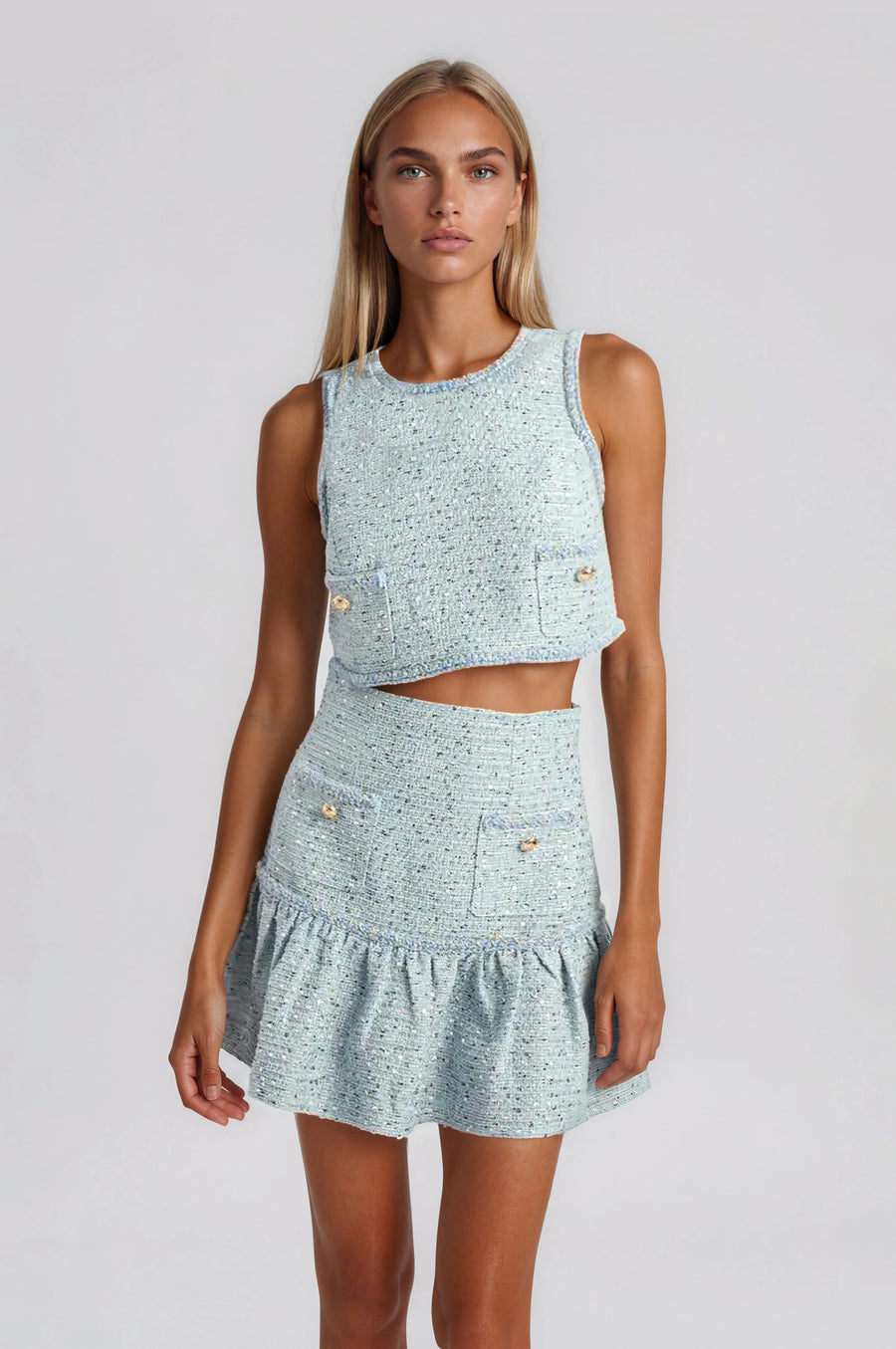 Elina Boucle Mini Skirt - Blue Boucle (Final Sale) - Glamourous Grace