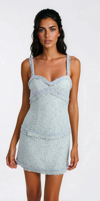Elina Fringe Boucle Mini Dress – Blue Boucle (Final Sale) - Glamourous Grace