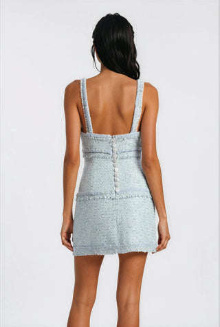 Elina Fringe Boucle Mini Dress – Blue Boucle (Final Sale) - Glamourous Grace