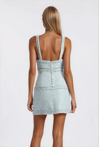 Elina Fringe Boucle Mini Dress – Blue Boucle (Final Sale) - Glamourous Grace