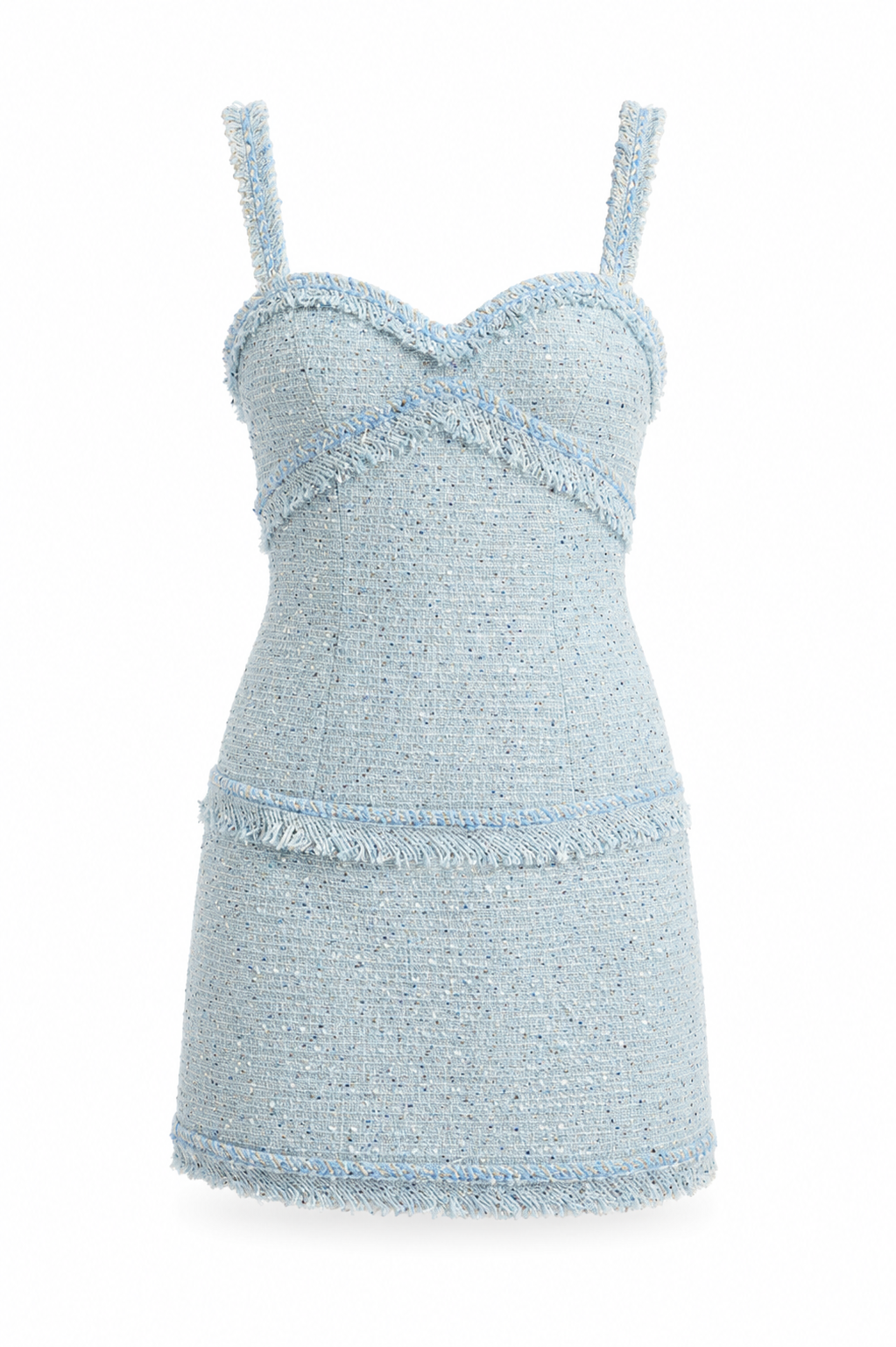 Elina Fringe Boucle Mini Dress – Blue Boucle (Final Sale) - Glamourous Grace