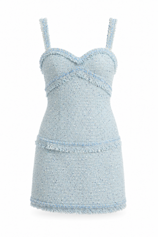 Elina Fringe Boucle Mini Dress – Blue Boucle (Final Sale) - Glamourous Grace