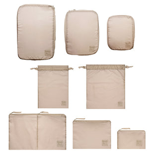 Compression Packing Cubes & Packing Bags – Recycled Nylon – 8-pack – Taupe - Glamourous Grace