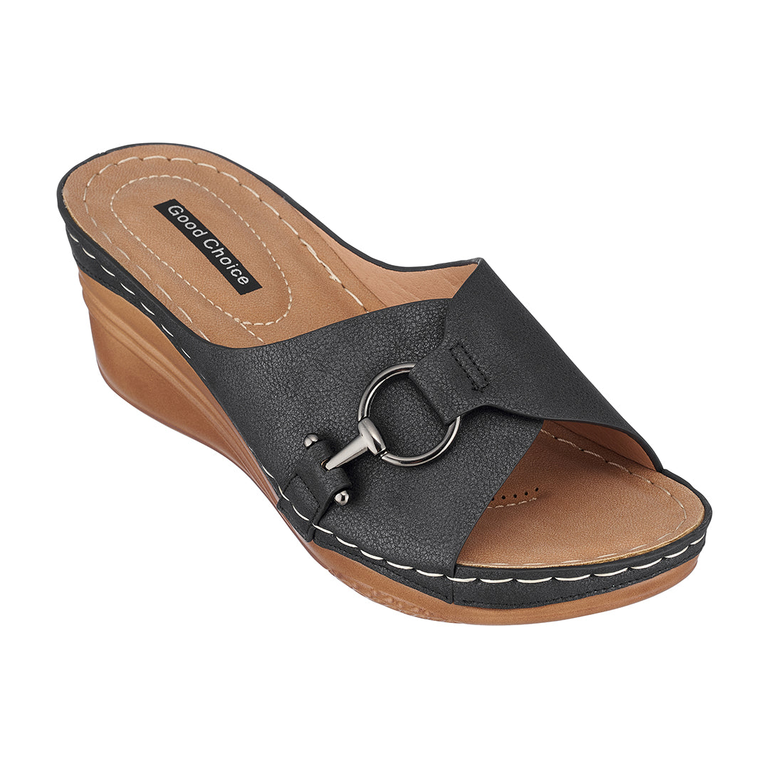 Women's Bay Black Wedge Sandals - Glamourous Grace