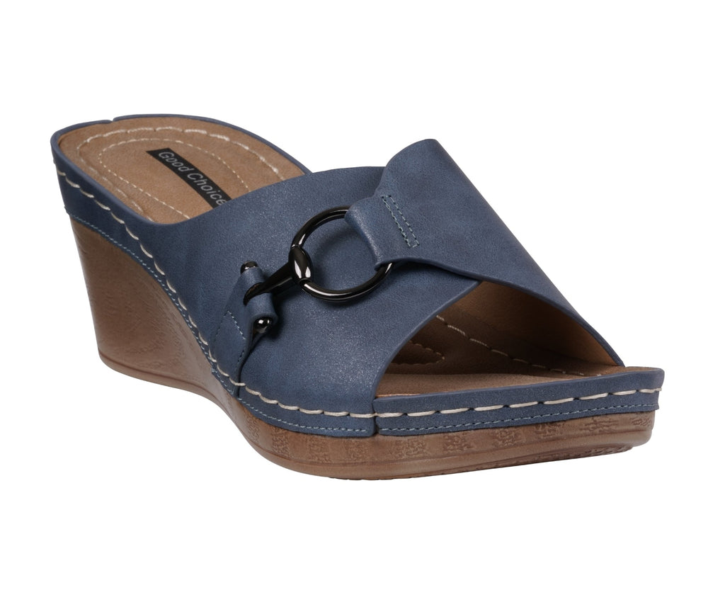 Women's Bay Navy Wedge Sandals - Glamourous Grace