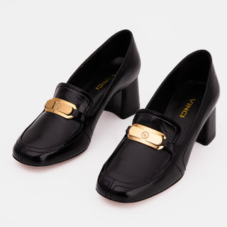The Victoria Black Leather Block Heel Pump Women Shoe - Glamourous Grace