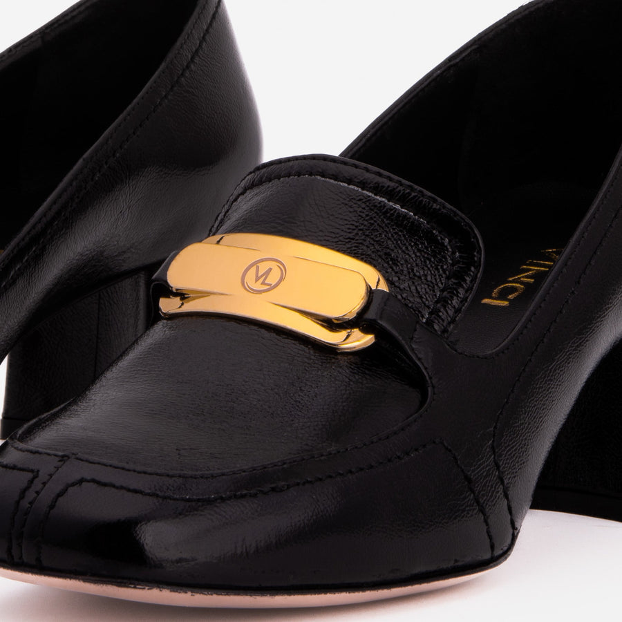 The Victoria Black Leather Block Heel Pump Women Shoe - Glamourous Grace