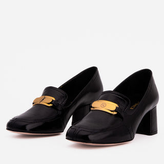 The Victoria Black Leather Block Heel Pump Women Shoe - Glamourous Grace